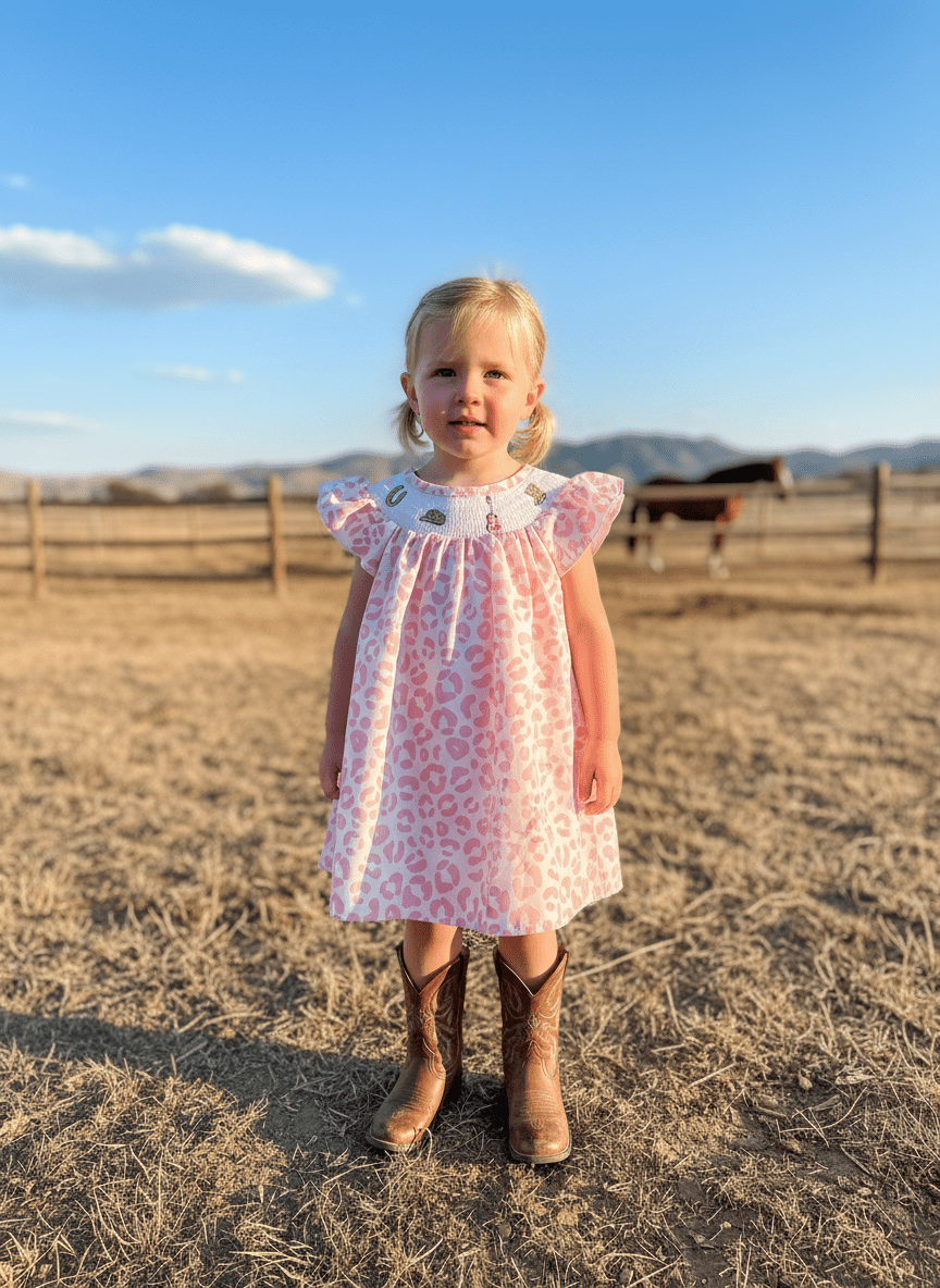 Leopard Western Smocked dress - Quarter Circle AK Boutique