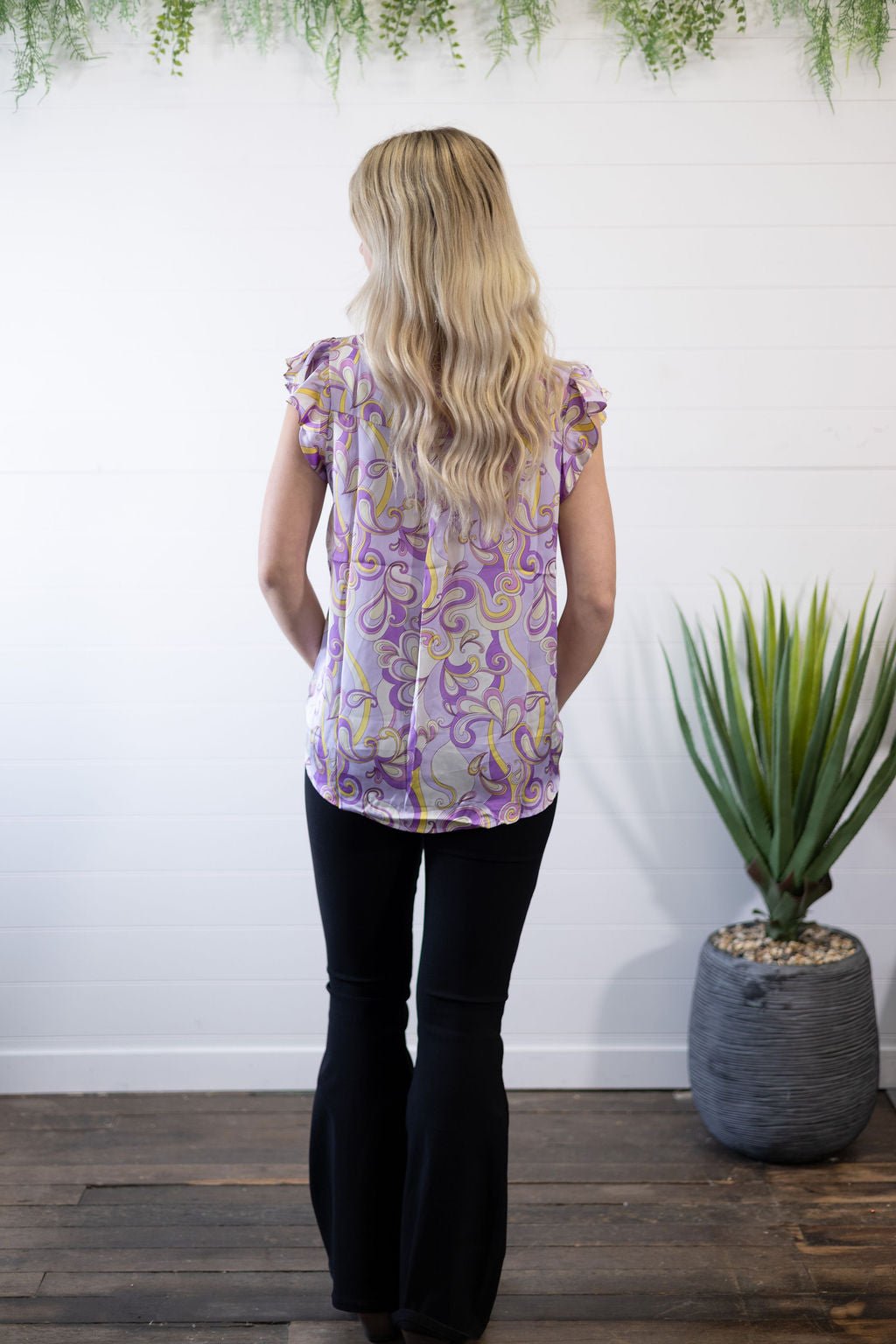 Andrée by Unit Lilac Split Neckline Western Satin Blouse — Flowy Sleeves Non-Sheer Summer Top (small and large remain)