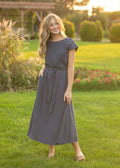Lily Navy Gauze Belted Midi Dress - Quarter Circle AK Boutique