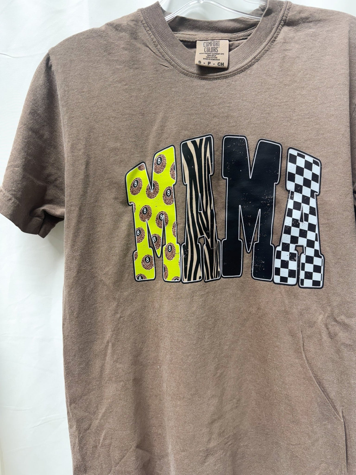 Lime Green Leopard 8 Ball Mama – Espresso Comfort Colors Tee - Quarter Circle AK Boutique