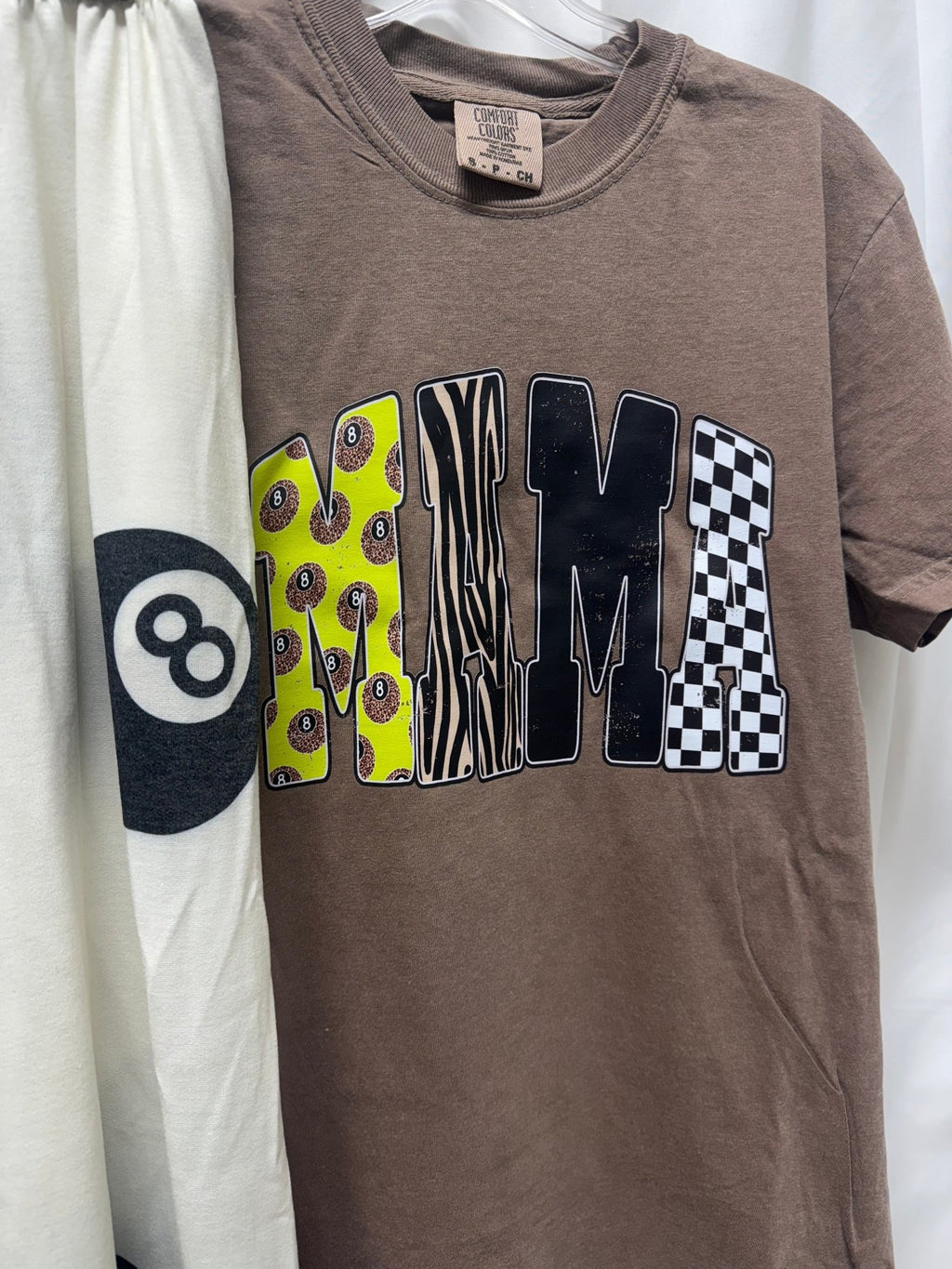 Lime Green Leopard 8 Ball Mama – Espresso Comfort Colors Tee - Quarter Circle AK Boutique
