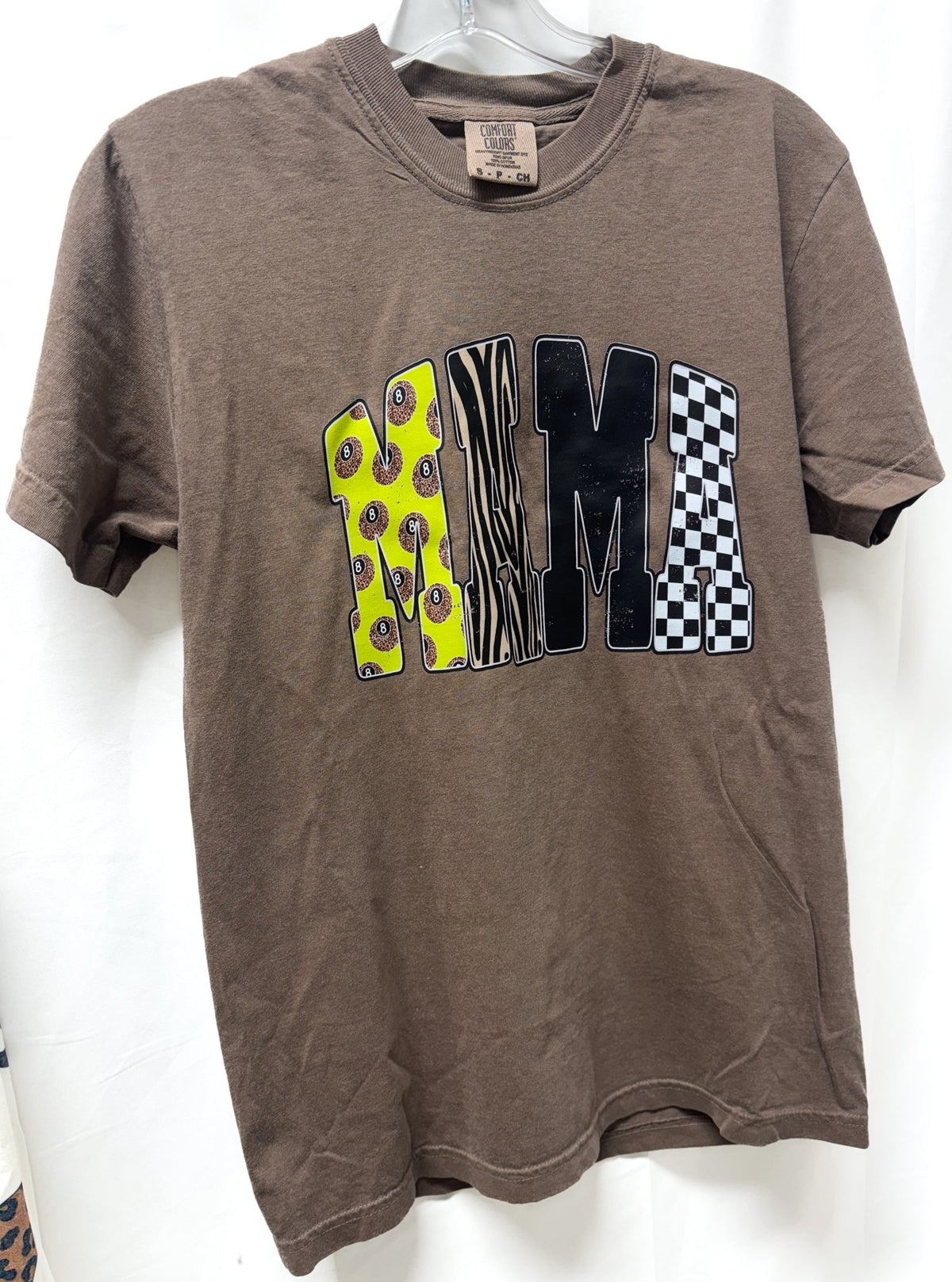 Lime Green Leopard 8 Ball Mama – Espresso Comfort Colors Tee - Quarter Circle AK Boutique