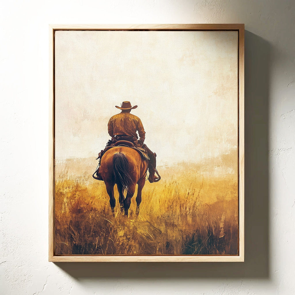 Lone Cowboy on Horseback – Rustic Western Wall Art - Quarter Circle AK Boutique