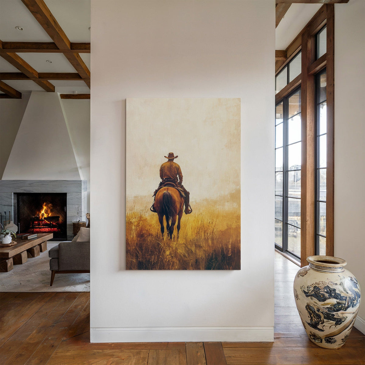 Lone Cowboy on Horseback – Rustic Western Wall Art - Quarter Circle AK Boutique