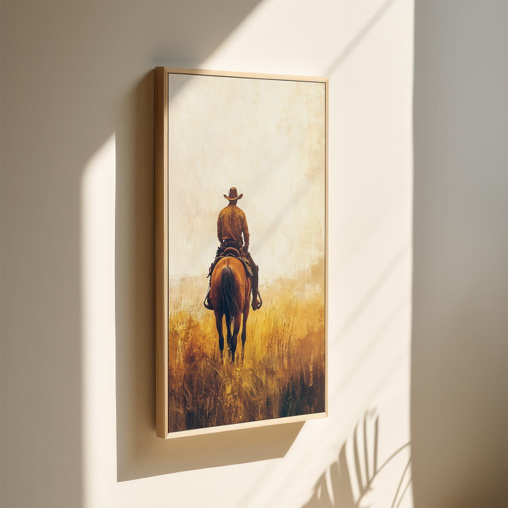 Lone Cowboy on Horseback – Rustic Western Wall Art - Quarter Circle AK Boutique