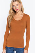 Active Basic Long Sleeve Scoop Neck Western Basics Top — Cotton Layering Staple (Truffle or Petal Pink)