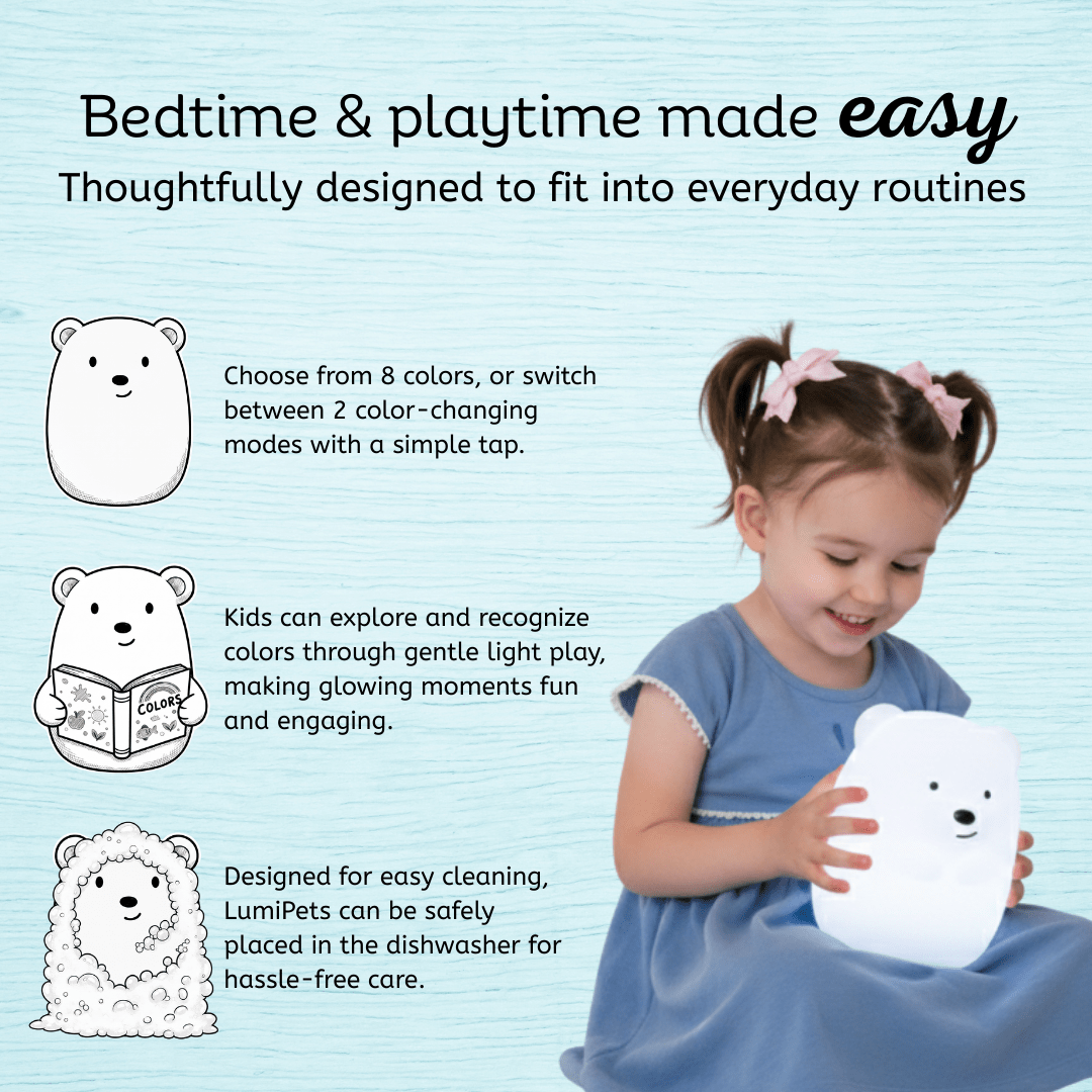 LumiPets® Bella the Bear- Children's Touch Night Light Junior - Quarter Circle AK Boutique