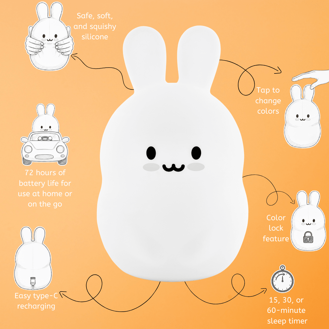 LumiPets® Bunny Night Light for Kids - Silicone Rabbit Nursery Lamp - Quarter Circle AK Boutique