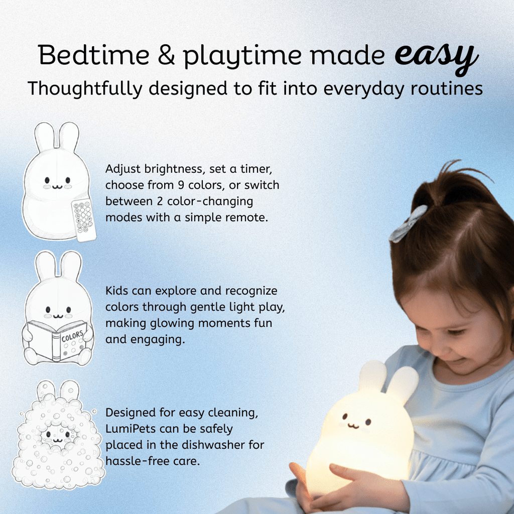 LumiPets® Bunny Night Light for Kids - Silicone Rabbit Nursery Lamp - Quarter Circle AK Boutique