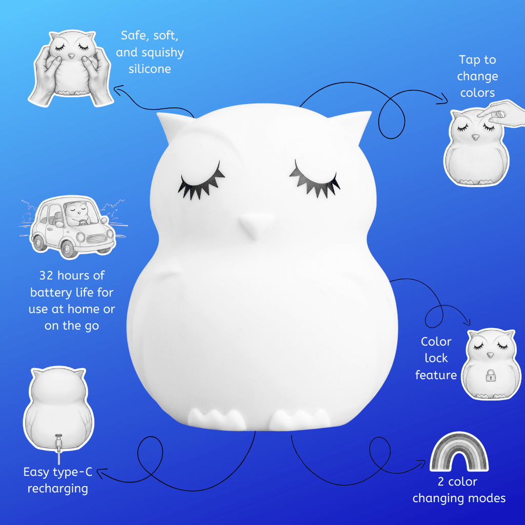 LumiPets® Owen the Owl- Children's Touch Night Light Junior - Quarter Circle AK Boutique