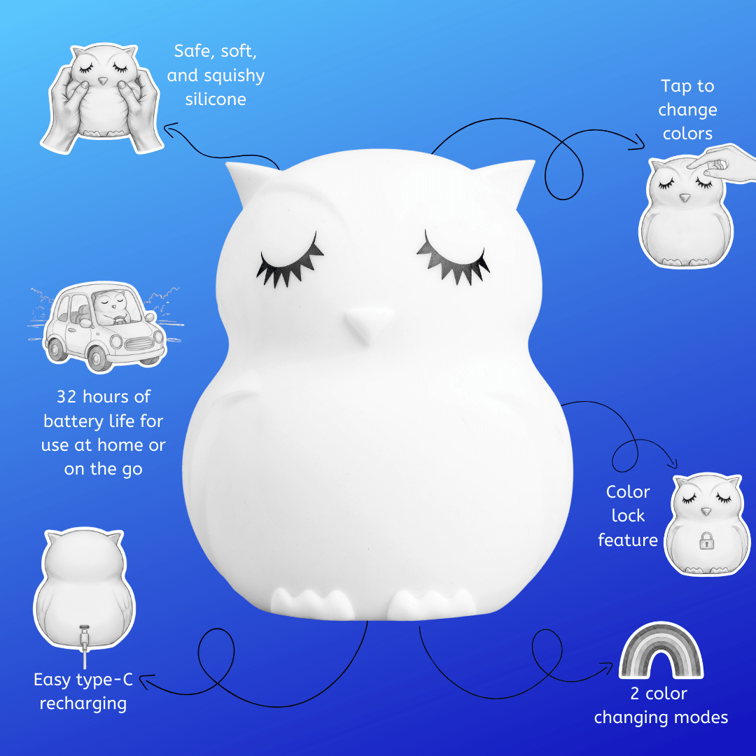 LumiPets® Owen the Owl- Children's Touch Night Light Junior - Quarter Circle AK Boutique