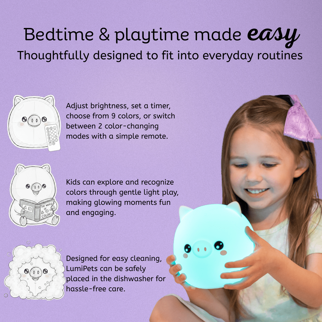 LumiPets® Percy the Pig- Children's Touch Night Light - Quarter Circle AK Boutique