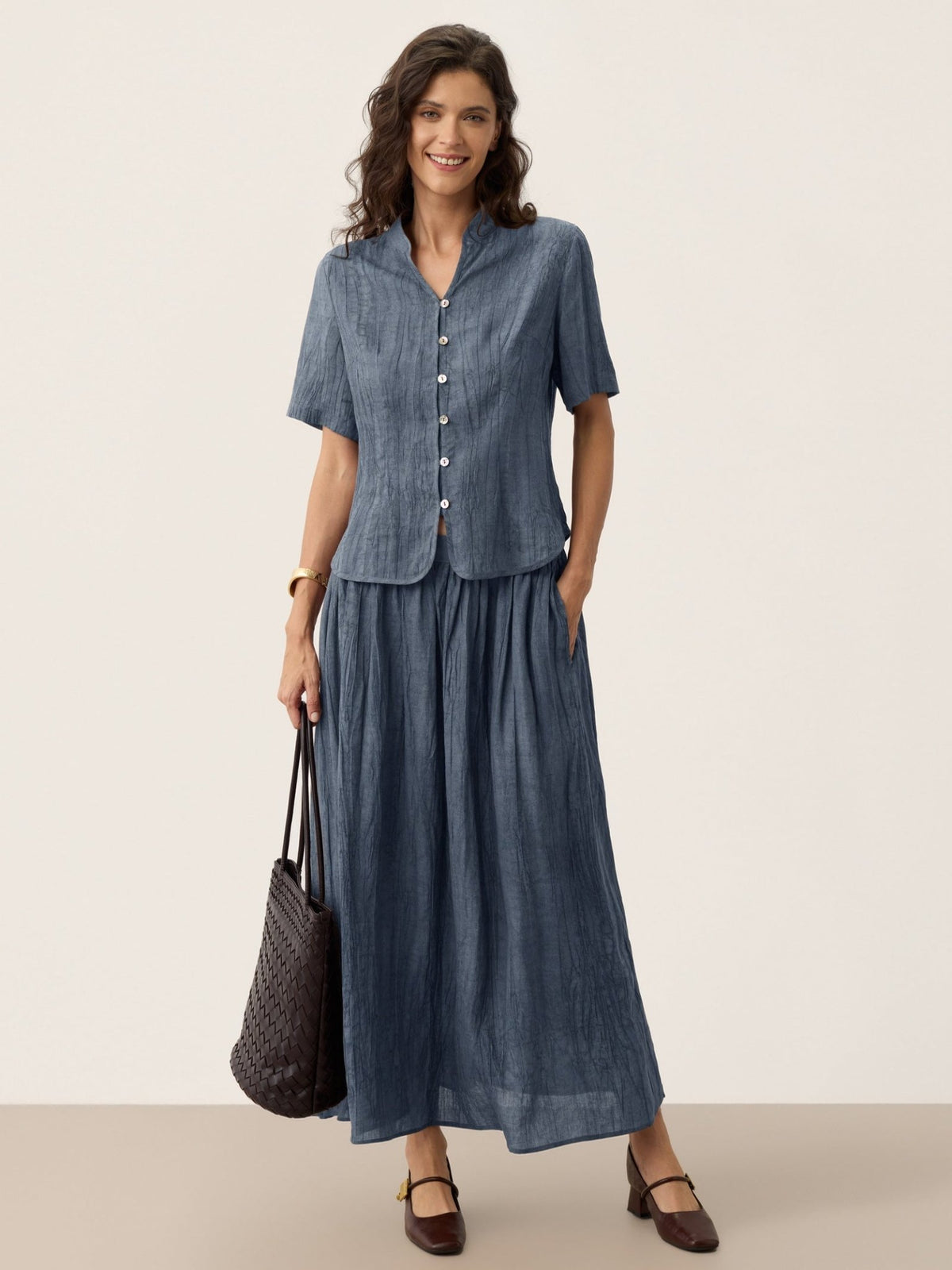 Lyocell Textured Pleated Waist Skirt ROSAMUND - Quarter Circle AK Boutique