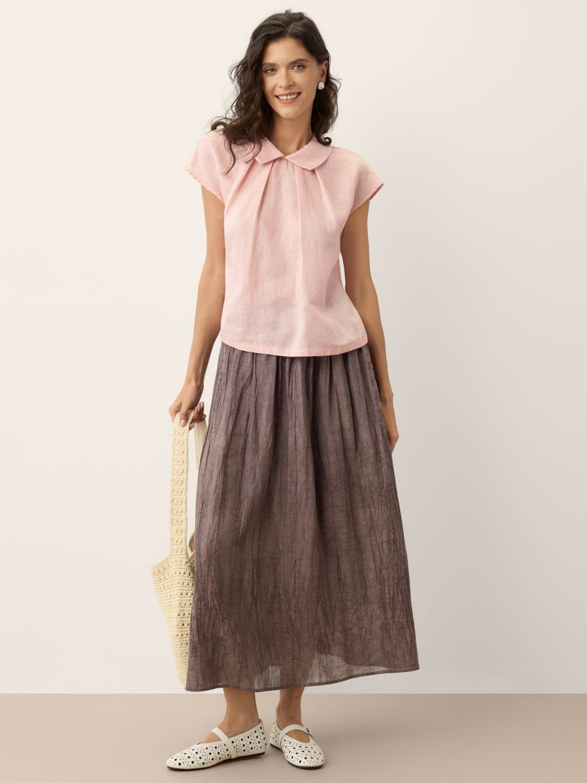 Lyocell Textured Pleated Waist Skirt ROSAMUND - Quarter Circle AK Boutique