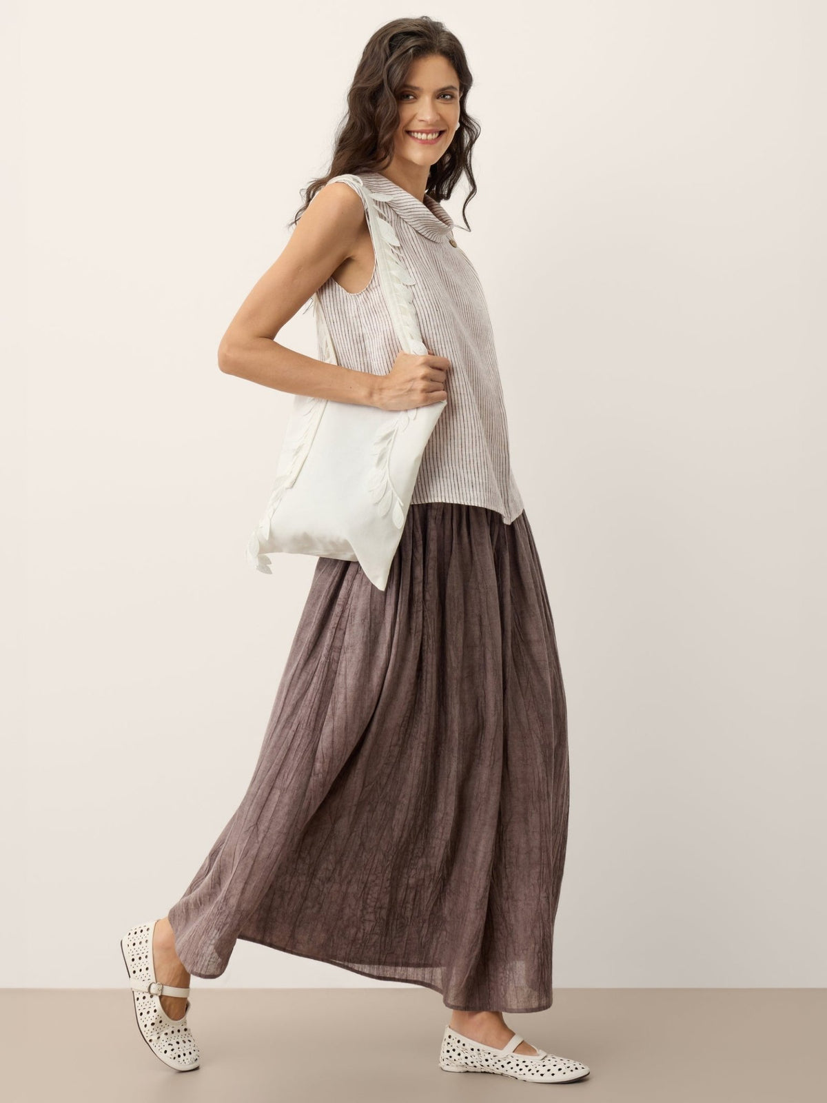 Lyocell Textured Pleated Waist Skirt ROSAMUND - Quarter Circle AK Boutique
