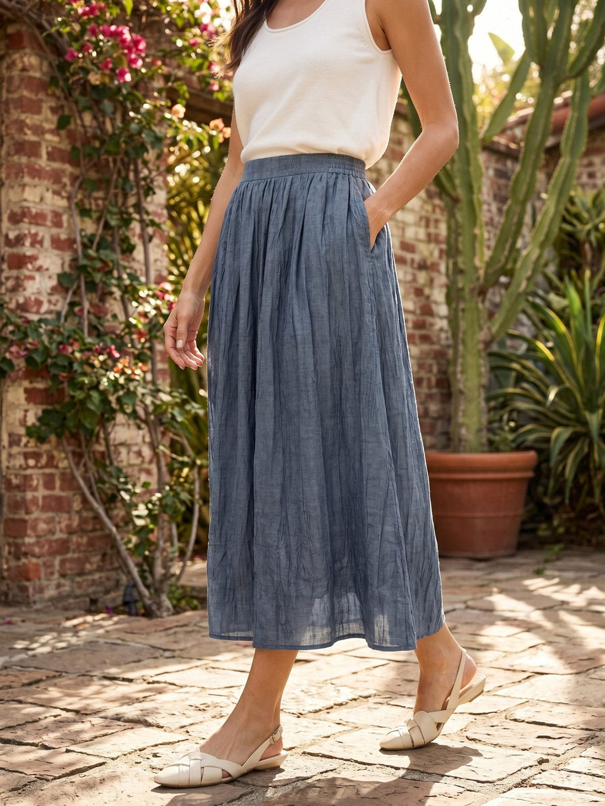 Lyocell Textured Pleated Waist Skirt ROSAMUND - Quarter Circle AK Boutique