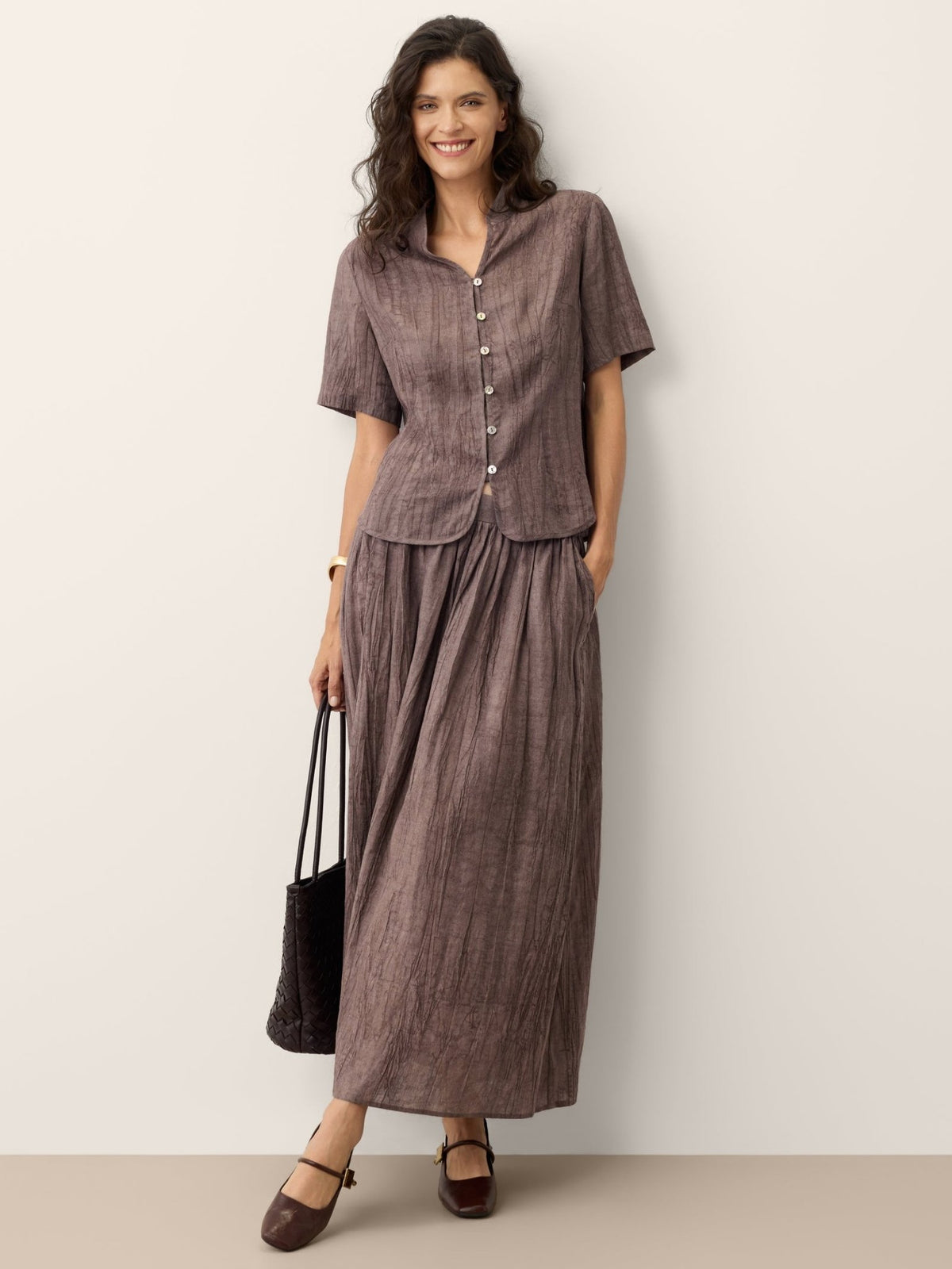 Lyocell Textured Pleated Waist Skirt ROSAMUND - Quarter Circle AK Boutique