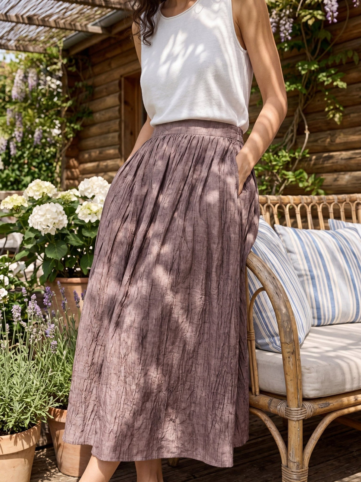 Lyocell Textured Pleated Waist Skirt ROSAMUND - Quarter Circle AK Boutique
