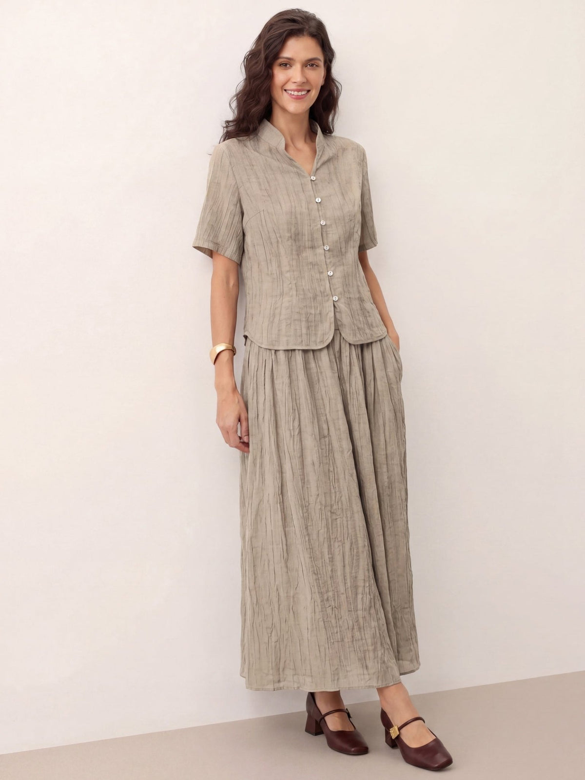 Lyocell Textured Pleated Waist Skirt ROSAMUND - Quarter Circle AK Boutique
