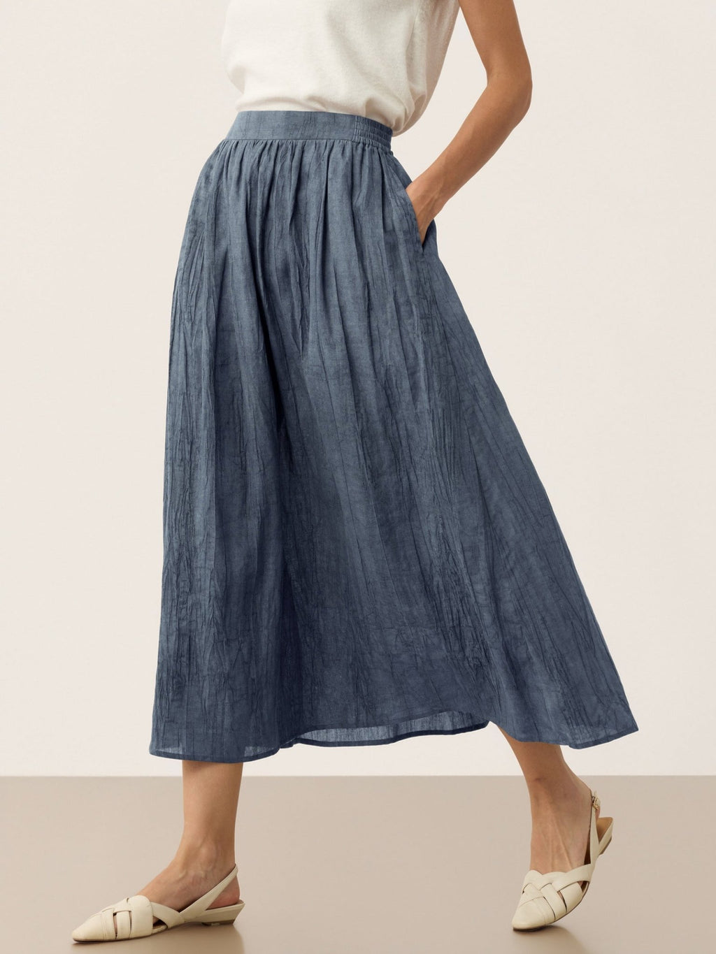 Lyocell Textured Pleated Waist Skirt ROSAMUND - Quarter Circle AK Boutique