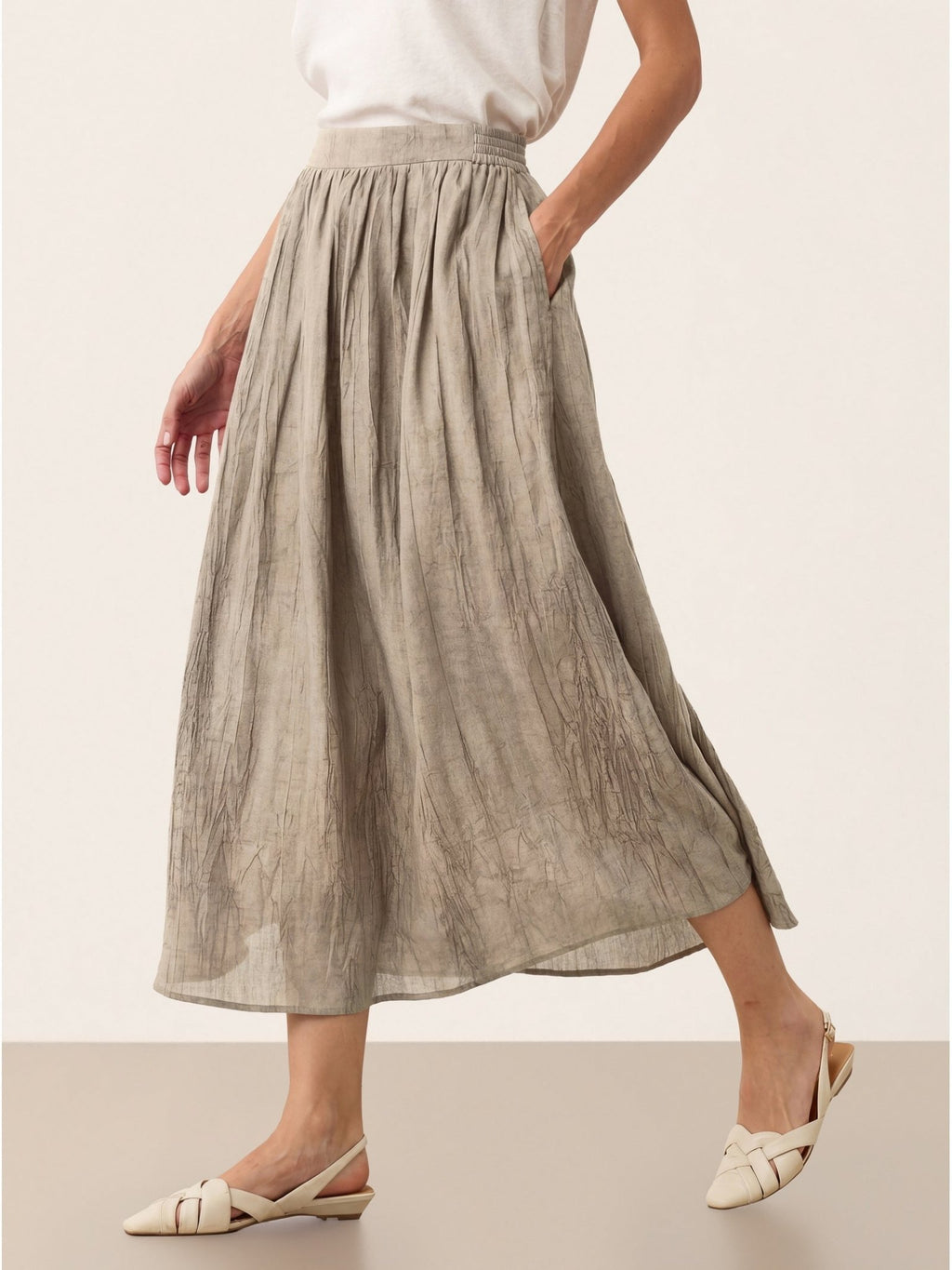 Lyocell Textured Pleated Waist Skirt ROSAMUND - Quarter Circle AK Boutique