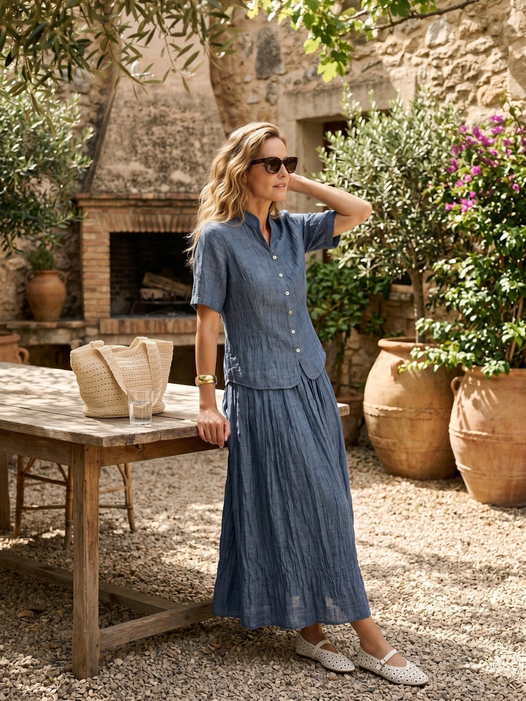 Lyocell Textured Pleated Waist Skirt ROSAMUND - Quarter Circle AK Boutique