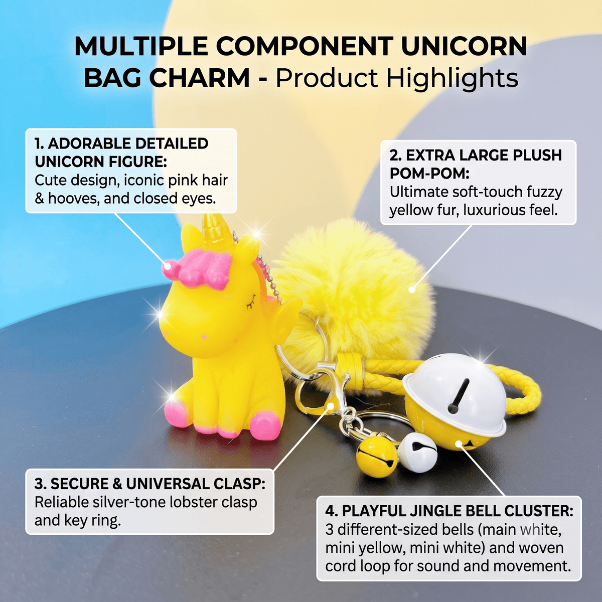 Magical Unicorn Keychain with Fur Ball and Bell for Daily Charm