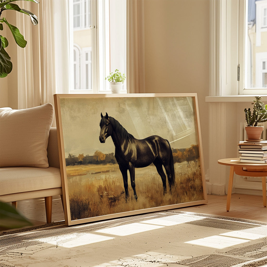 Majestic Black Stallion – Rustic Western Horse Wall Art Print - Quarter Circle AK Boutique