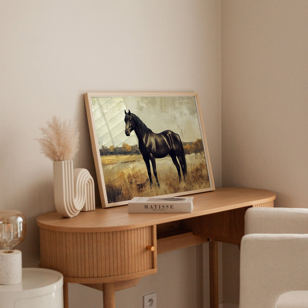 Majestic Black Stallion – Rustic Western Horse Wall Art Print - Quarter Circle AK Boutique