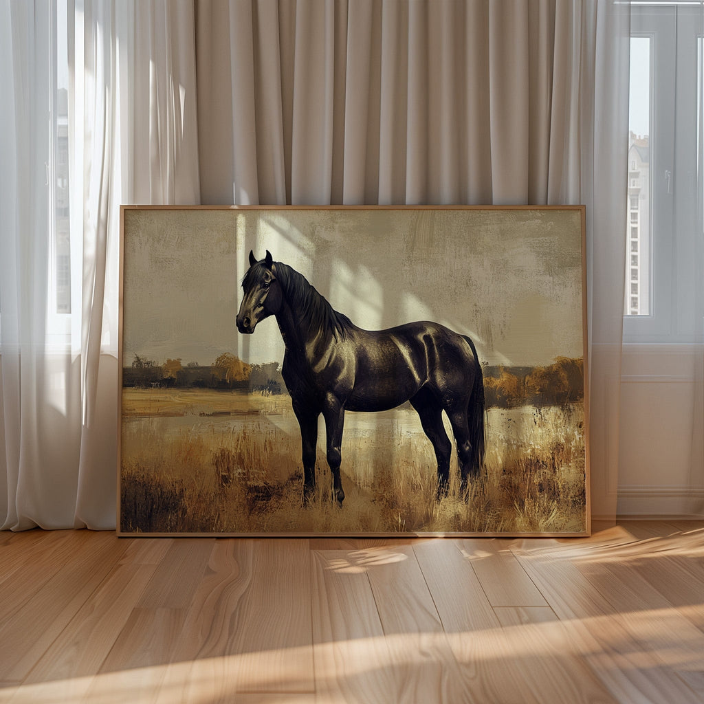 Majestic Black Stallion – Rustic Western Horse Wall Art Print - Quarter Circle AK Boutique