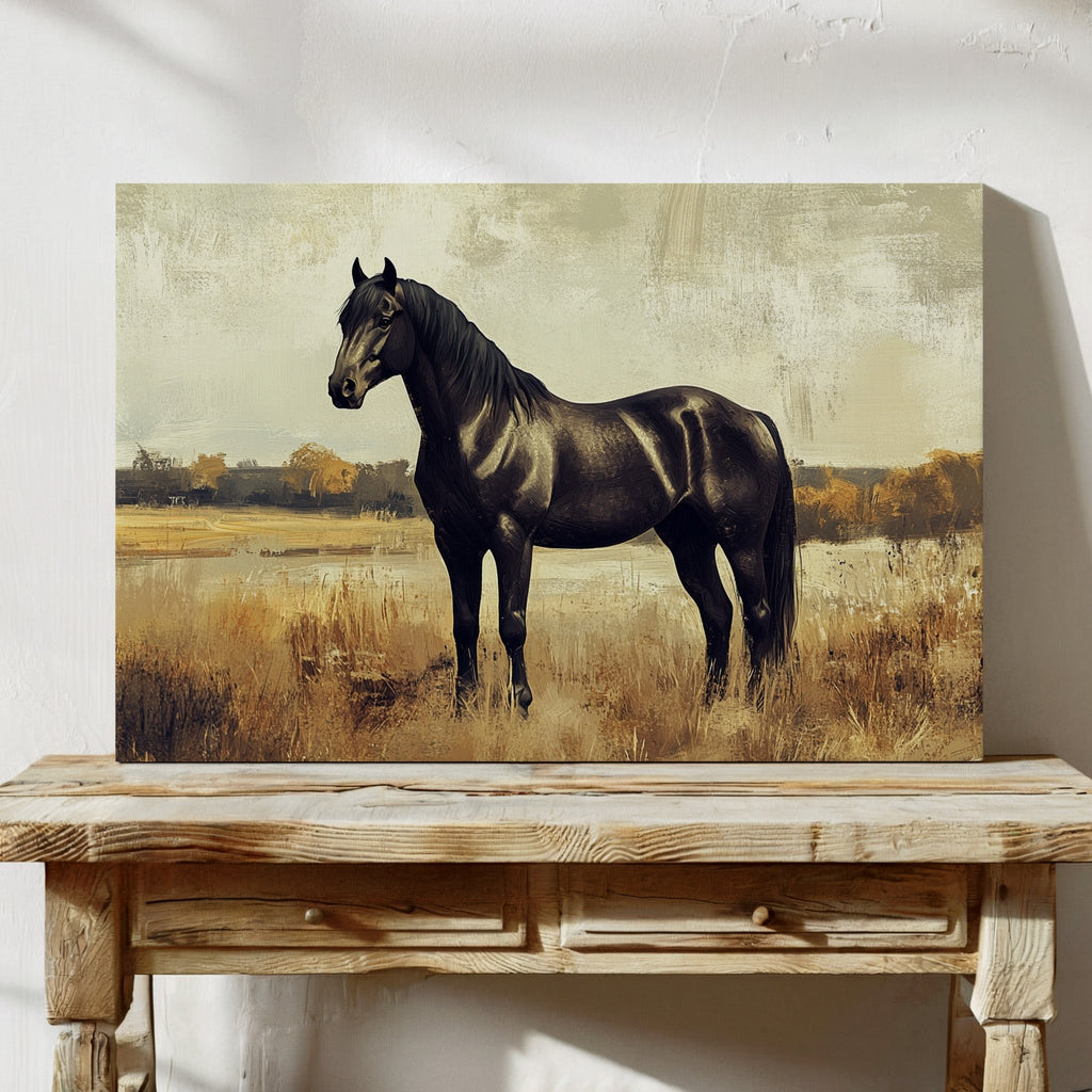 Majestic Black Stallion – Rustic Western Horse Wall Art Print - Quarter Circle AK Boutique