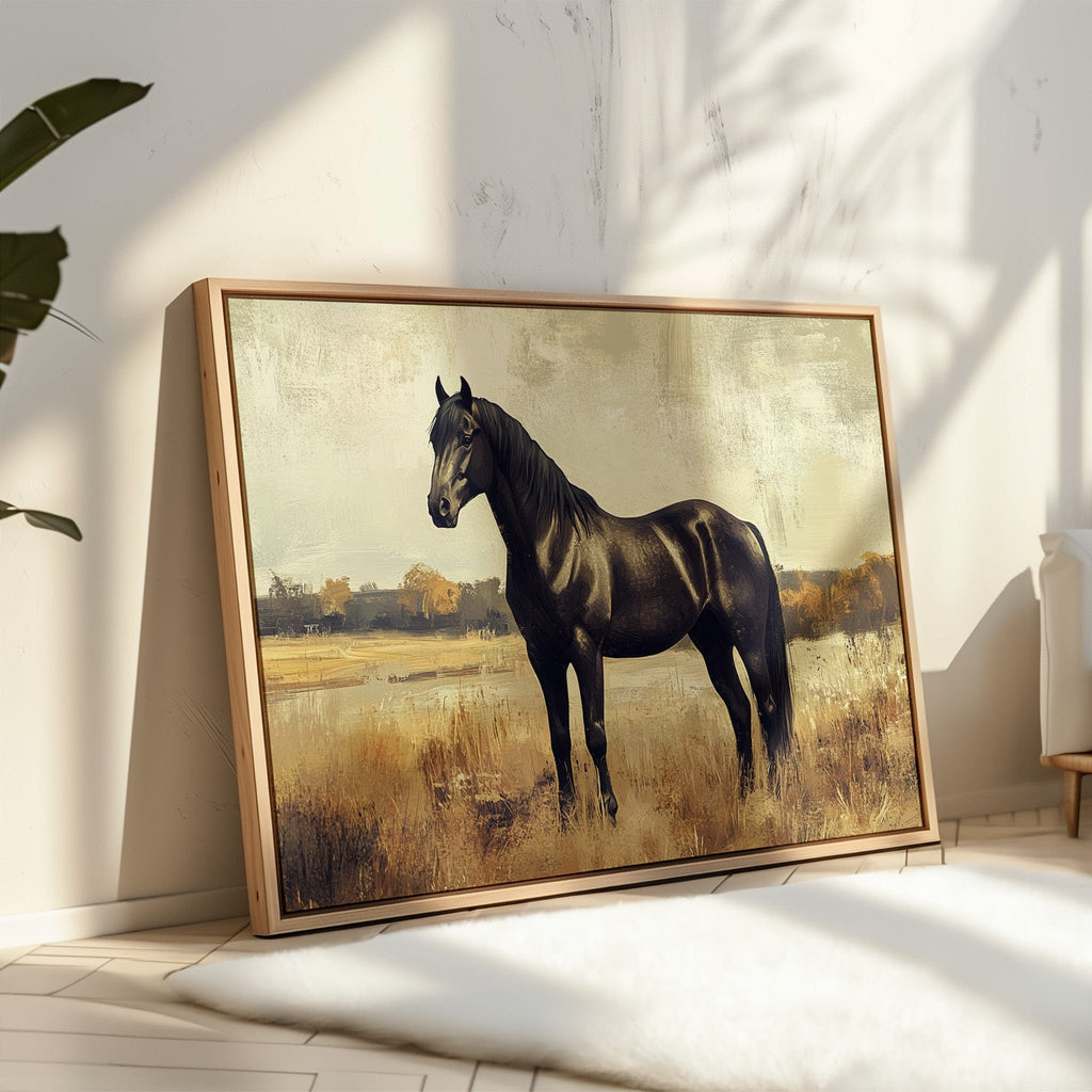 Majestic Black Stallion – Rustic Western Horse Wall Art Print - Quarter Circle AK Boutique
