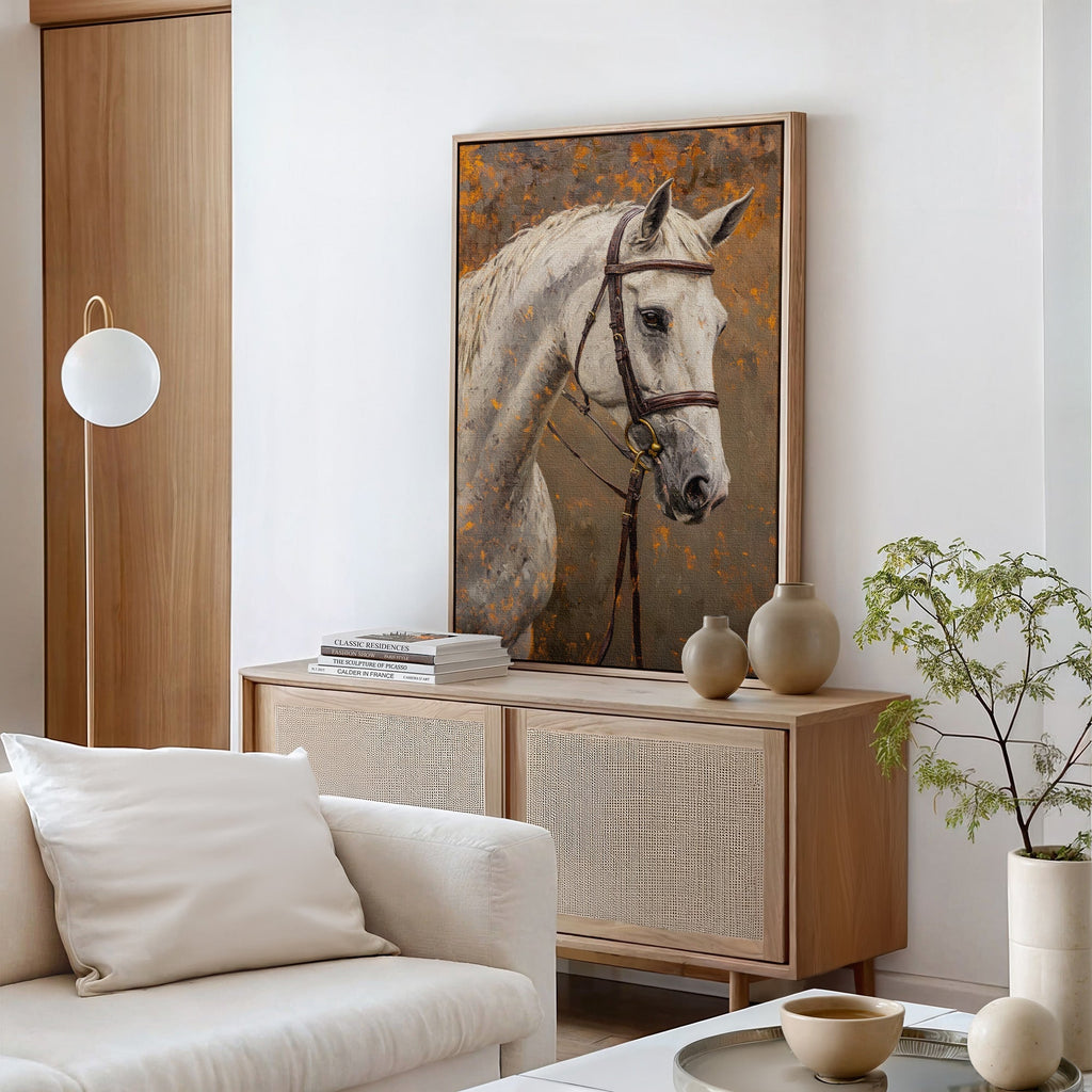 Majestic White Horse Portrait – Western Equestrian Wall Art - Quarter Circle AK Boutique