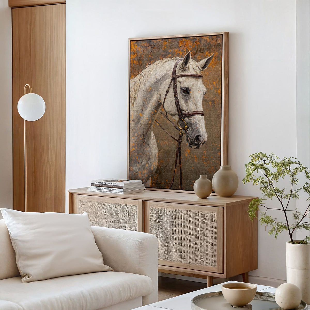 Majestic White Horse Portrait – Western Equestrian Wall Art - Quarter Circle AK Boutique