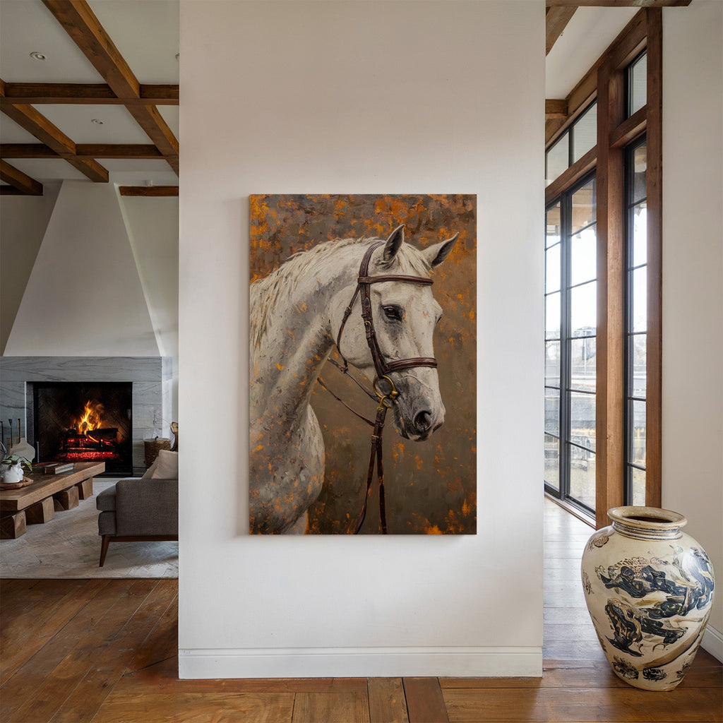 Majestic White Horse Portrait – Western Equestrian Wall Art - Quarter Circle AK Boutique