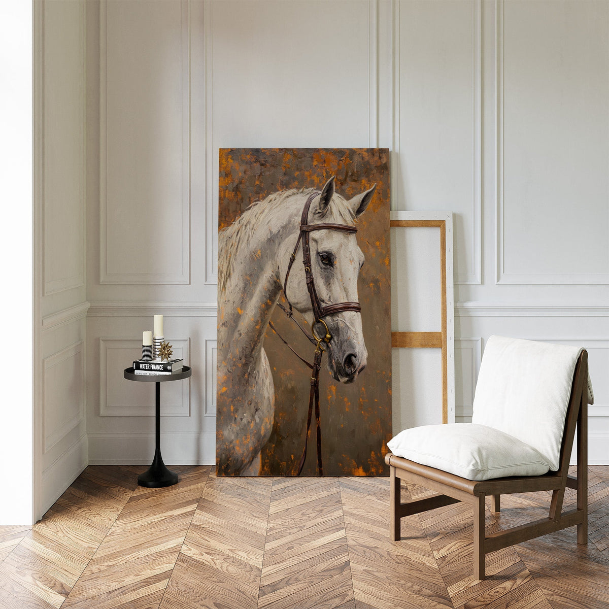 Majestic White Horse Portrait – Western Equestrian Wall Art - Quarter Circle AK Boutique