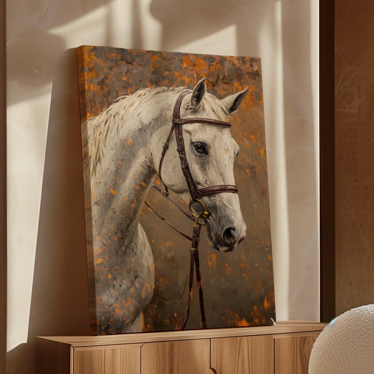 Majestic White Horse Portrait – Western Equestrian Wall Art - Quarter Circle AK Boutique