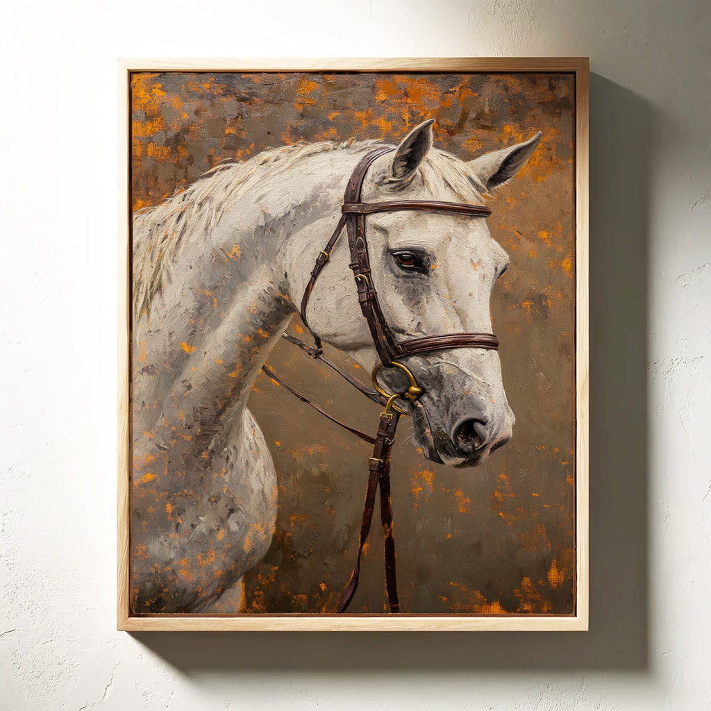 Majestic White Horse Portrait – Western Equestrian Wall Art - Quarter Circle AK Boutique