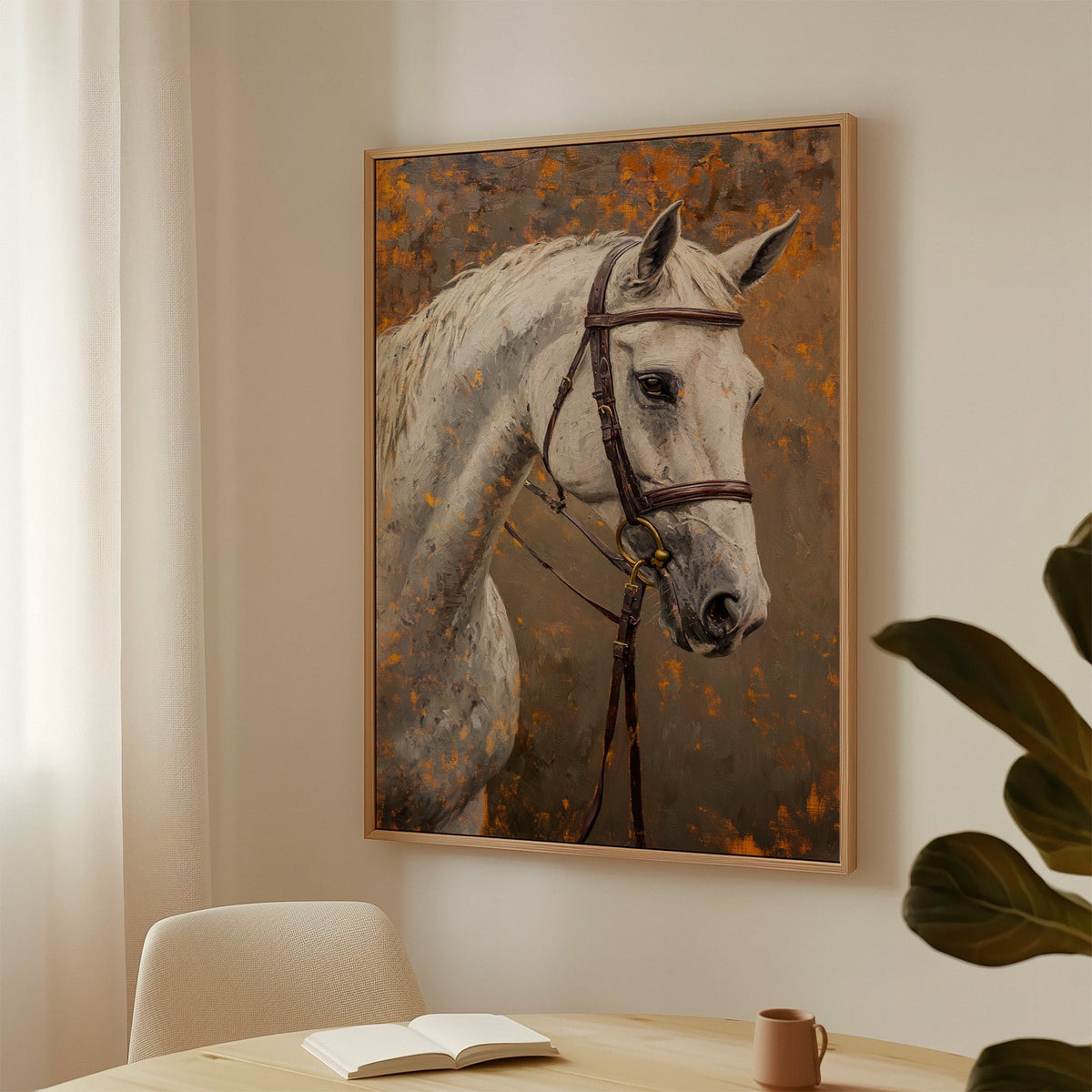 Majestic White Horse Portrait – Western Equestrian Wall Art - Quarter Circle AK Boutique