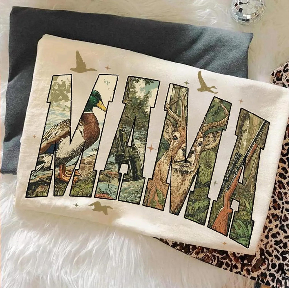 Mama deer camo, gun, & duck hunting tee or sweatshirt - Quarter Circle AK Boutique