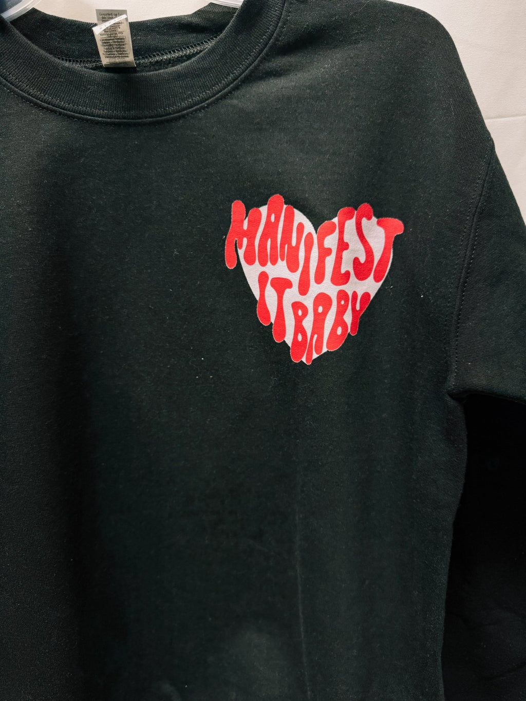 Manifest It, Baby – Black Hanes Crewneck (Front & Back Print) - Quarter Circle AK Boutique