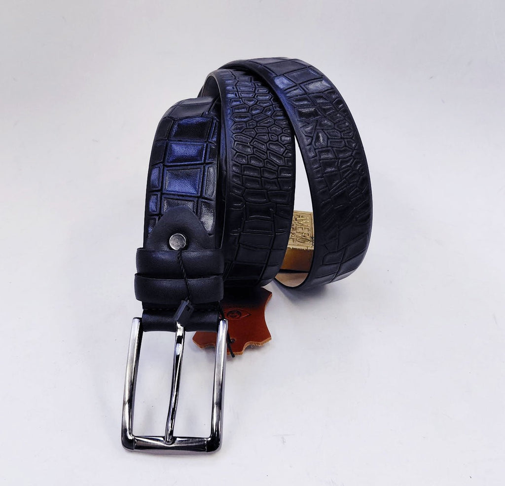 Maurice Crocodile Leather Belt - Navy - Quarter Circle AK Boutique