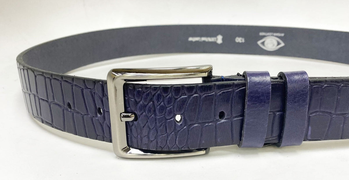 Maurice Crocodile Leather Belt - Navy - Quarter Circle AK Boutique