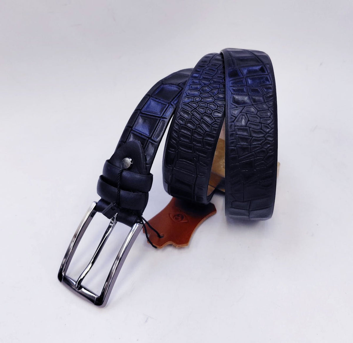 Maurice Crocodile Leather Belt - Navy - Quarter Circle AK Boutique