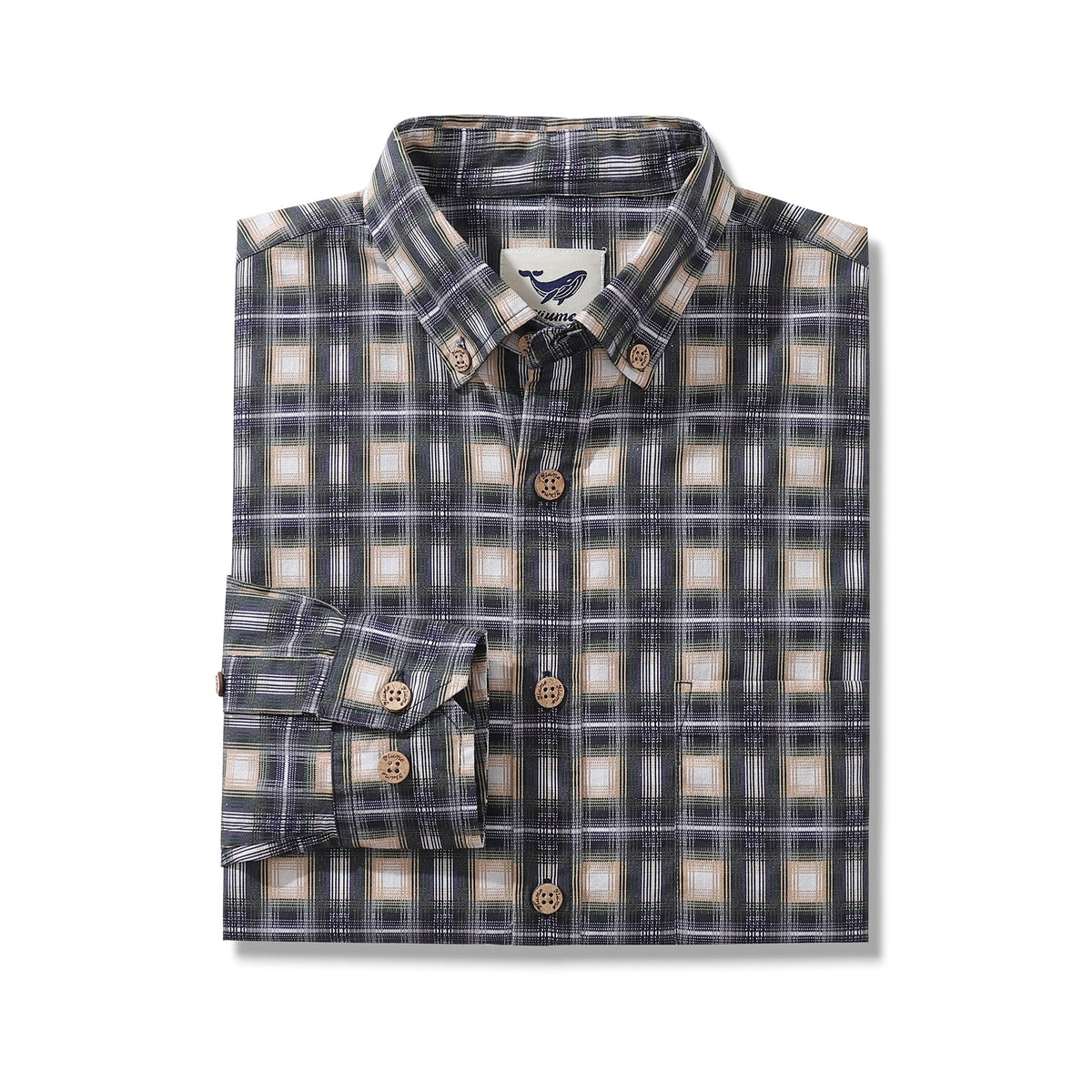 Men's Hawaiian Shirt Urban Sophistication Plaid Cotton Button-down Long Sleeve Aloha Shirt By Amy - Quarter Circle AK Boutique