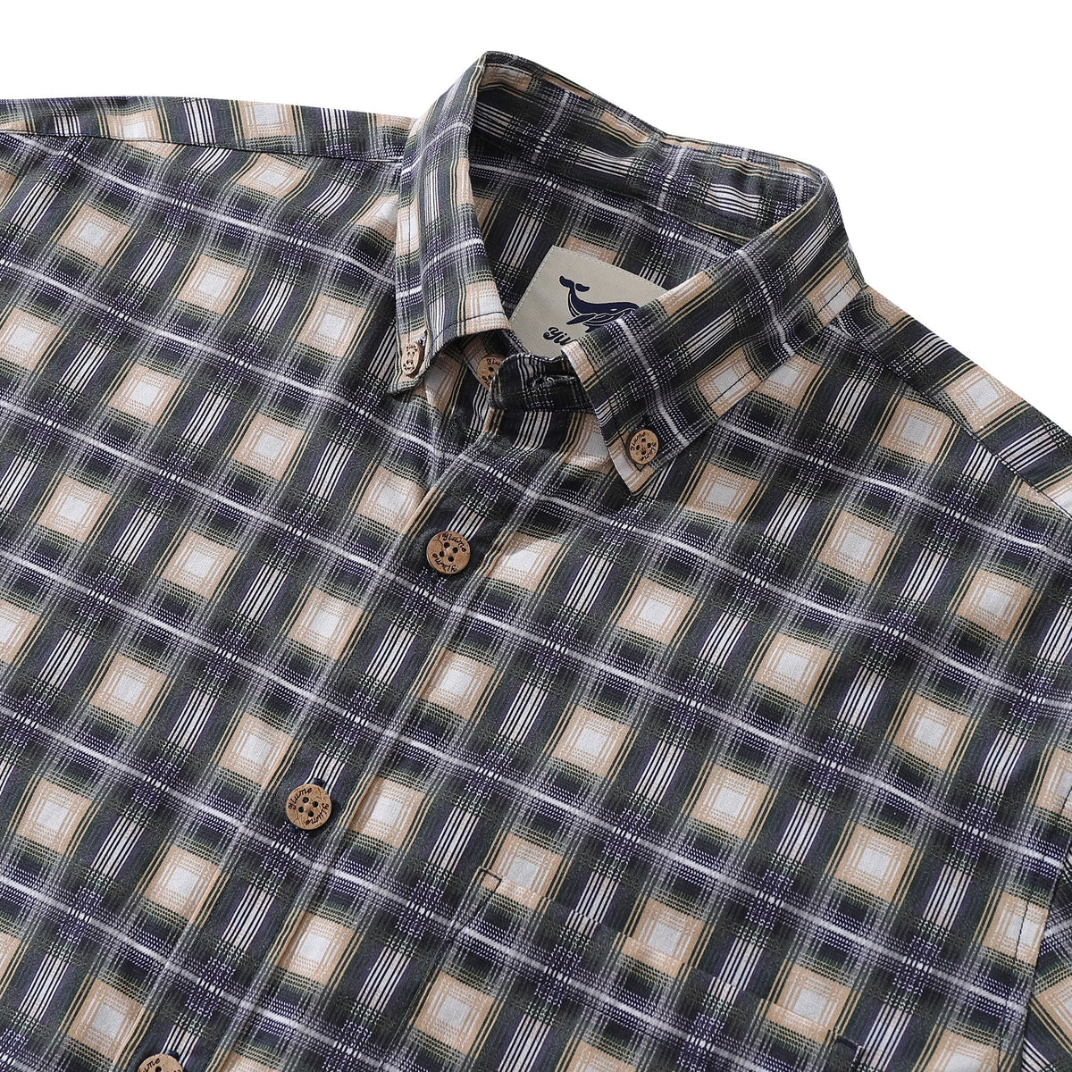 Men's Hawaiian Shirt Urban Sophistication Plaid Cotton Button-down Long Sleeve Aloha Shirt By Amy - Quarter Circle AK Boutique