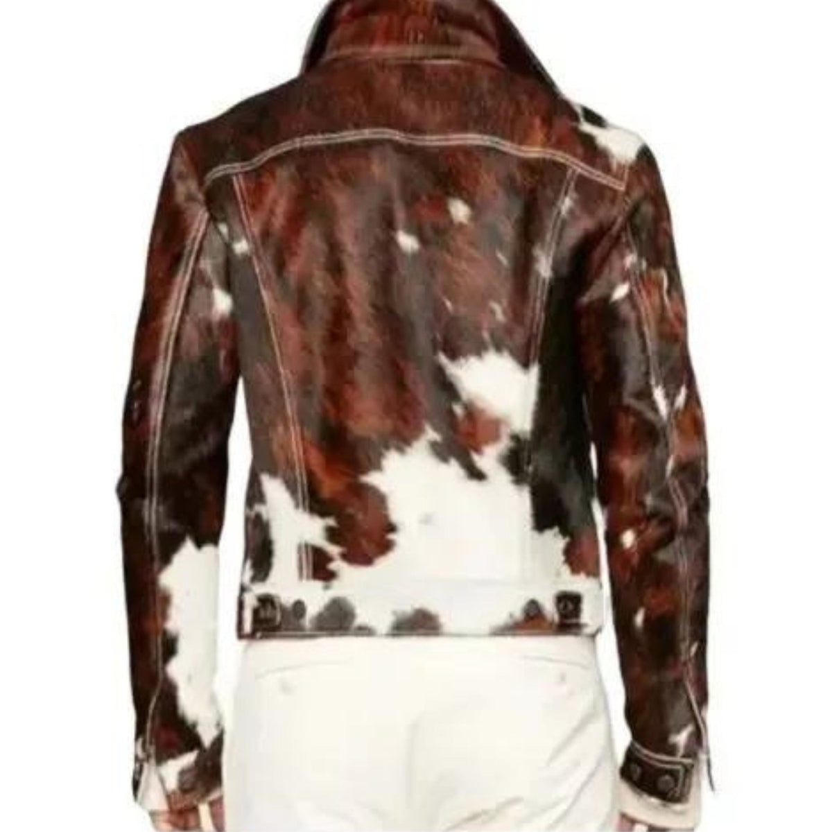 Men's Western Cowhide Jacket – Hair-On Pony Hide with Bold Cow Print - Quarter Circle AK Boutique