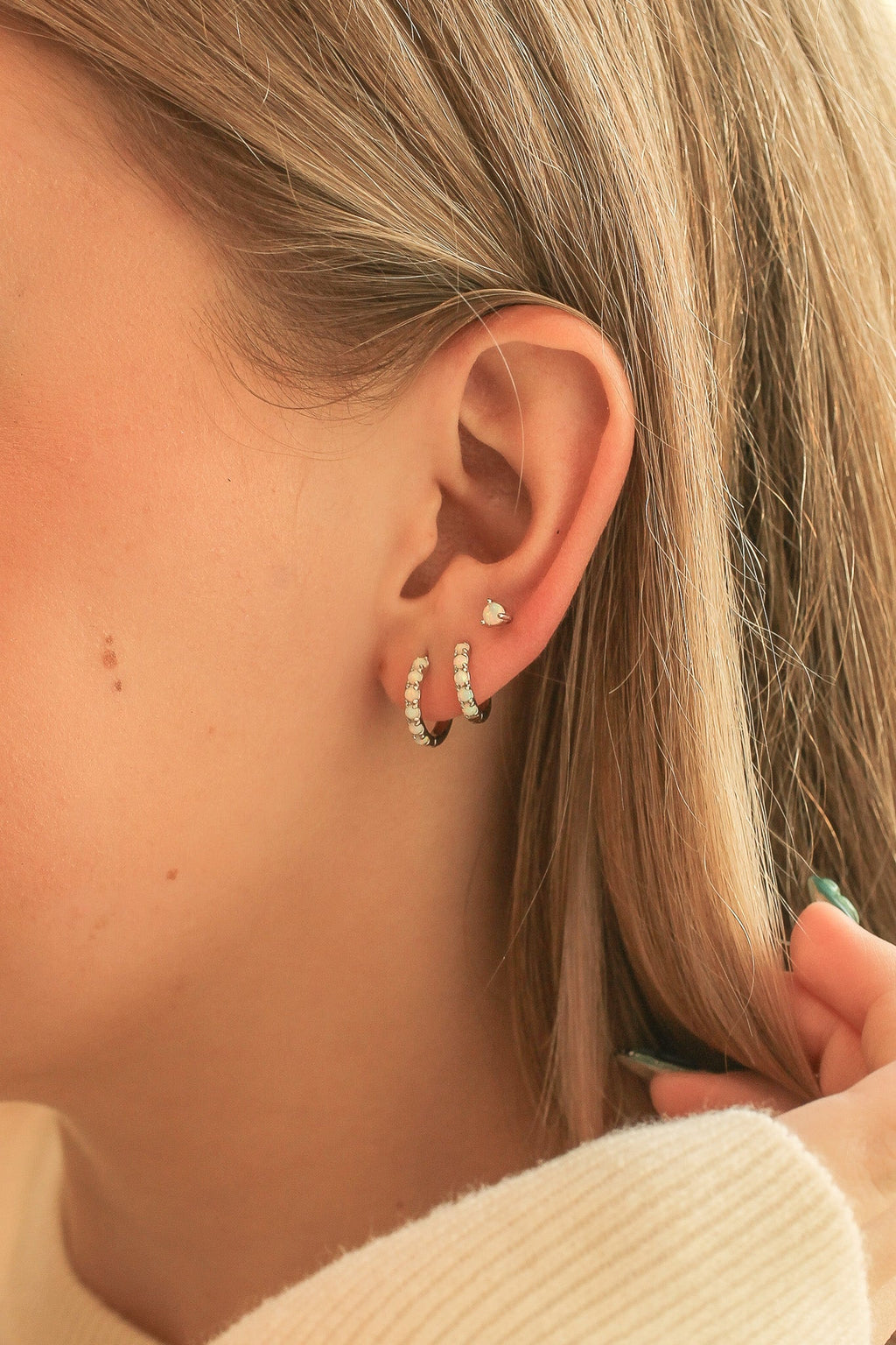 Micro Opal Hoop - Quarter Circle AK Boutique