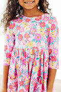 Fluttering Garden 3/4 Sleeve Pocket Twirl Dress