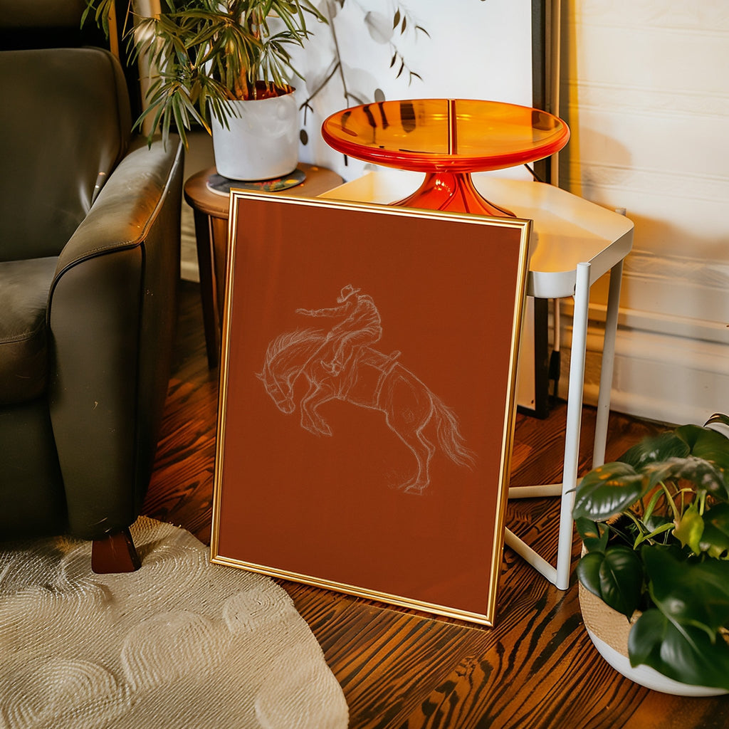 Minimalist Bronco Rider Sketch - Quarter Circle AK Boutique